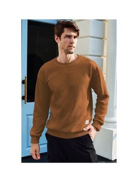 NWT Men's Crewneck Textured Sweater in Brown long sleeve